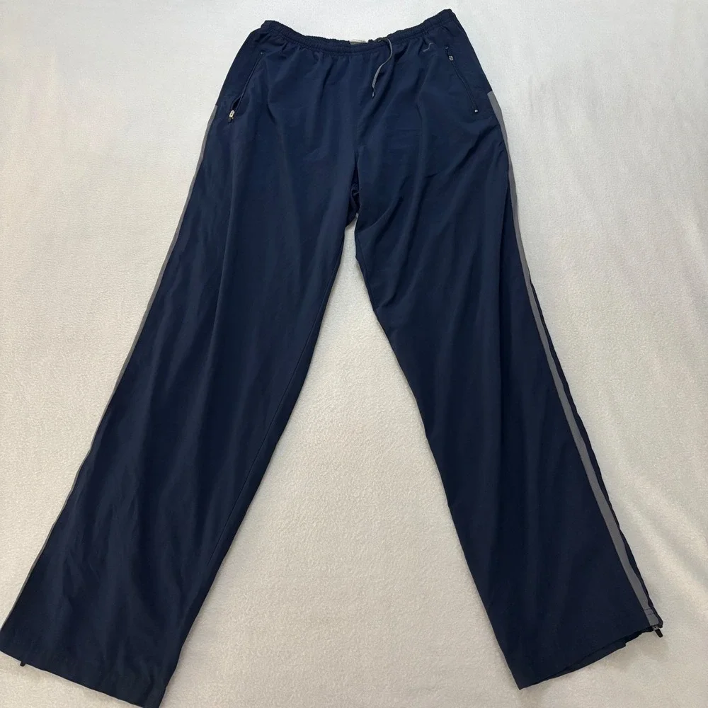 Nike Dri-FIT Mens Track Pants Navy Blue Grey Stripe Zipper Pockets Large